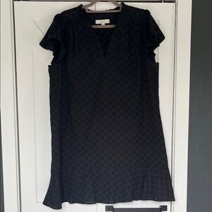 LOFT Black Textured Flutter Sleeve Dress, XL
